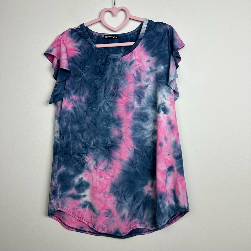 HEIMISH USA Short Sleeve Tie-Dye Top - Pink and Blue